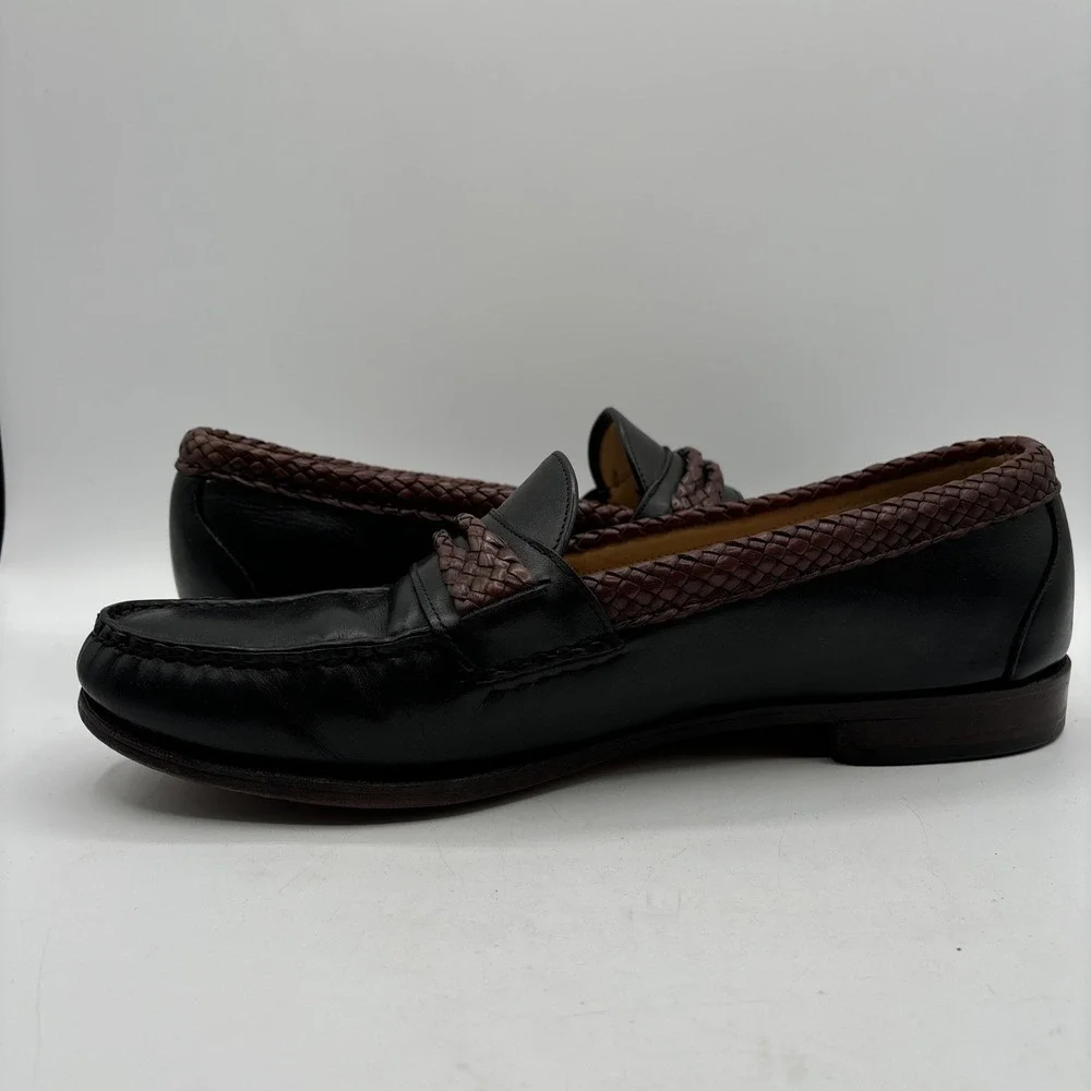 Allen Edmonds‎ Black Brown Braided Newcomb Leather Loafers Men's 12 D